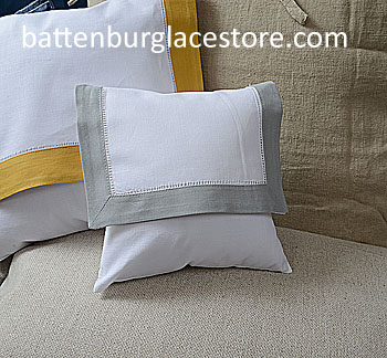 Envelope Pillow. Baby size 8 inches. Whtie with "High Rise" Gray
